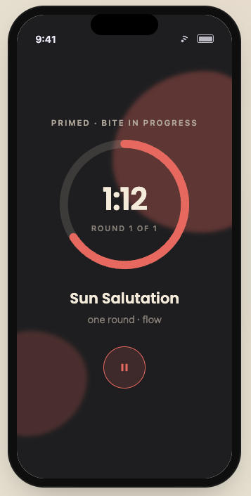 A Sun Salutation Bite in progress with a countdown ring