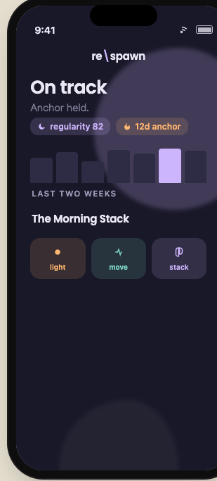 re spawn dashboard showing a steady wake anchor and morning stack